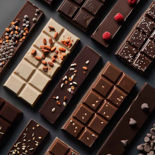 An arranged layout of multiple adaptogenic chocolate bars